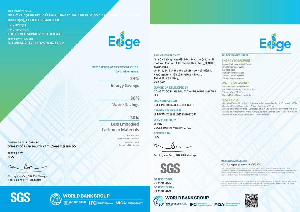 Ecolife Signature đạt chuẩn EDGE: Khi tiêu chí xanh được lượng hóa bằng thước đo quốc tế - 1