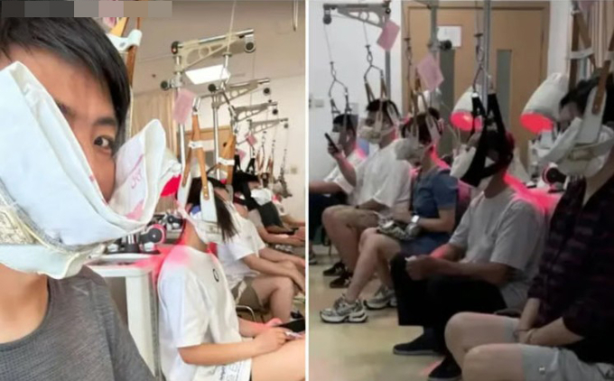 Nhóm thanh niên tham gia một buổi tập treo cổ. Ảnh: Weibo