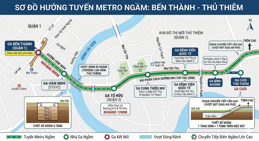 Metro Bến Thành - Thủ Thiêm đi ngầm vượt sông Sài Gòn thế nào? 1 Metro Bến Thành - Thủ Thiêm đi ngầm vượt sông Sài Gòn thế nào? - Ảnh 1.