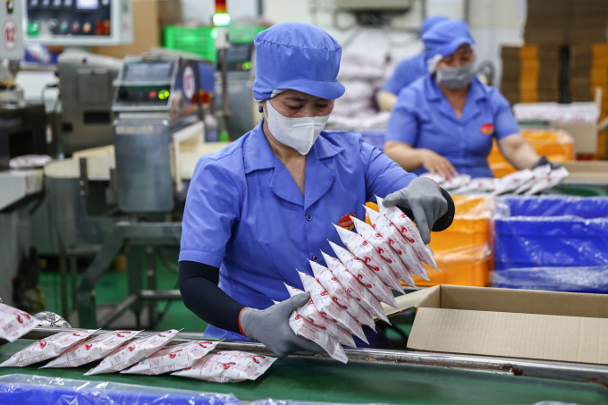 Công nhân sản xuất mỳ ăn liền tại Công ty cổ phần Lương thực thực phẩm Colusa - Miliket ở Thủ Đức, tháng 3/2025. Ảnh: Quỳnh Trần