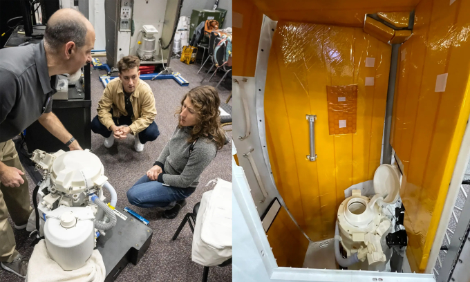 Nhà vệ sinh UWMS được trang bị trên tàu Orion của sứ mệnh Artemis II. Ảnh: NASA