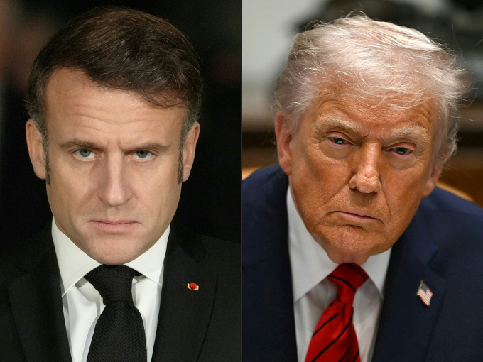 Tổng thống Mỹ Donald Trump (phải) và Tổng thống Pháp Emmanuel Macron. Ảnh: AFP
