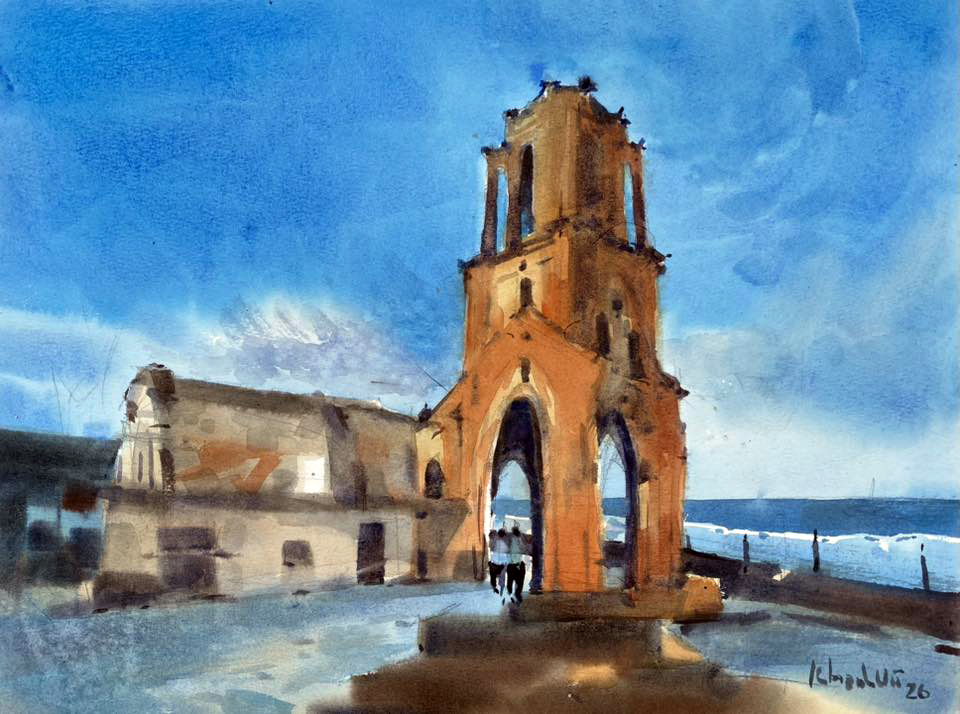 Phế tích nhà thờ trăm tuổi tại làng chài đã bị biển 'nuốt chửng'- Ảnh 1.