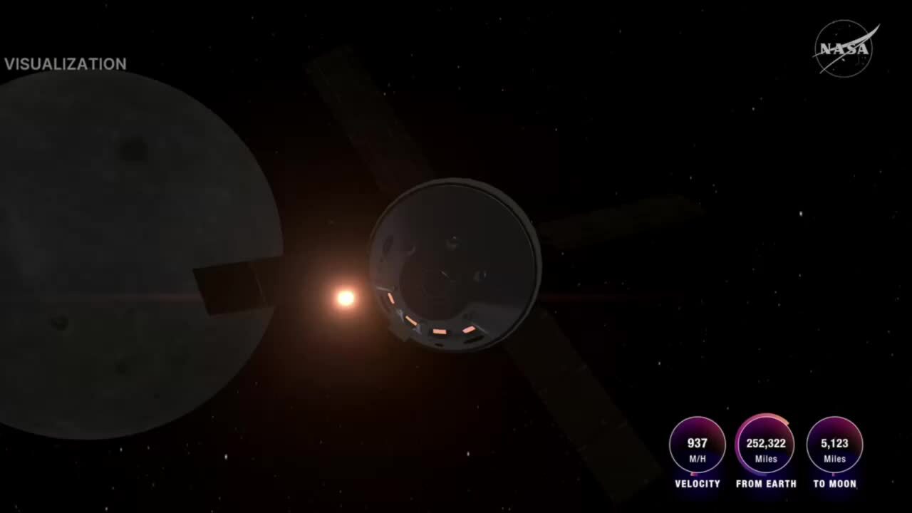 Đồ họa và khoảnh khắc nhật thực nhìn từ tàu Orion