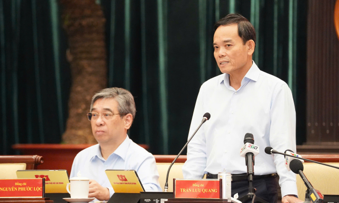 Bí thư Thành ủy Trần Lưu Quang phát biểu tại hội nghị Ban chấp hàng Đảng bộ TP HCM, chiều 1/4. Ảnh: An Phương