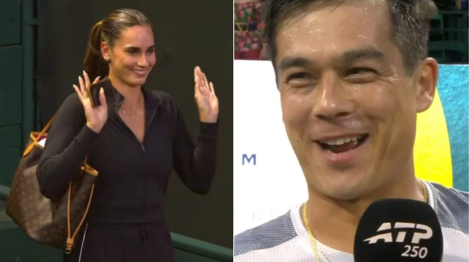 Mackenzie McDonald (phải) công khai bày tỏ tình cảm với hôn thê Maria Mateas sau khi thắng trận mở màn nội dung đôi nam tại giải Clay Court Championship 2026.