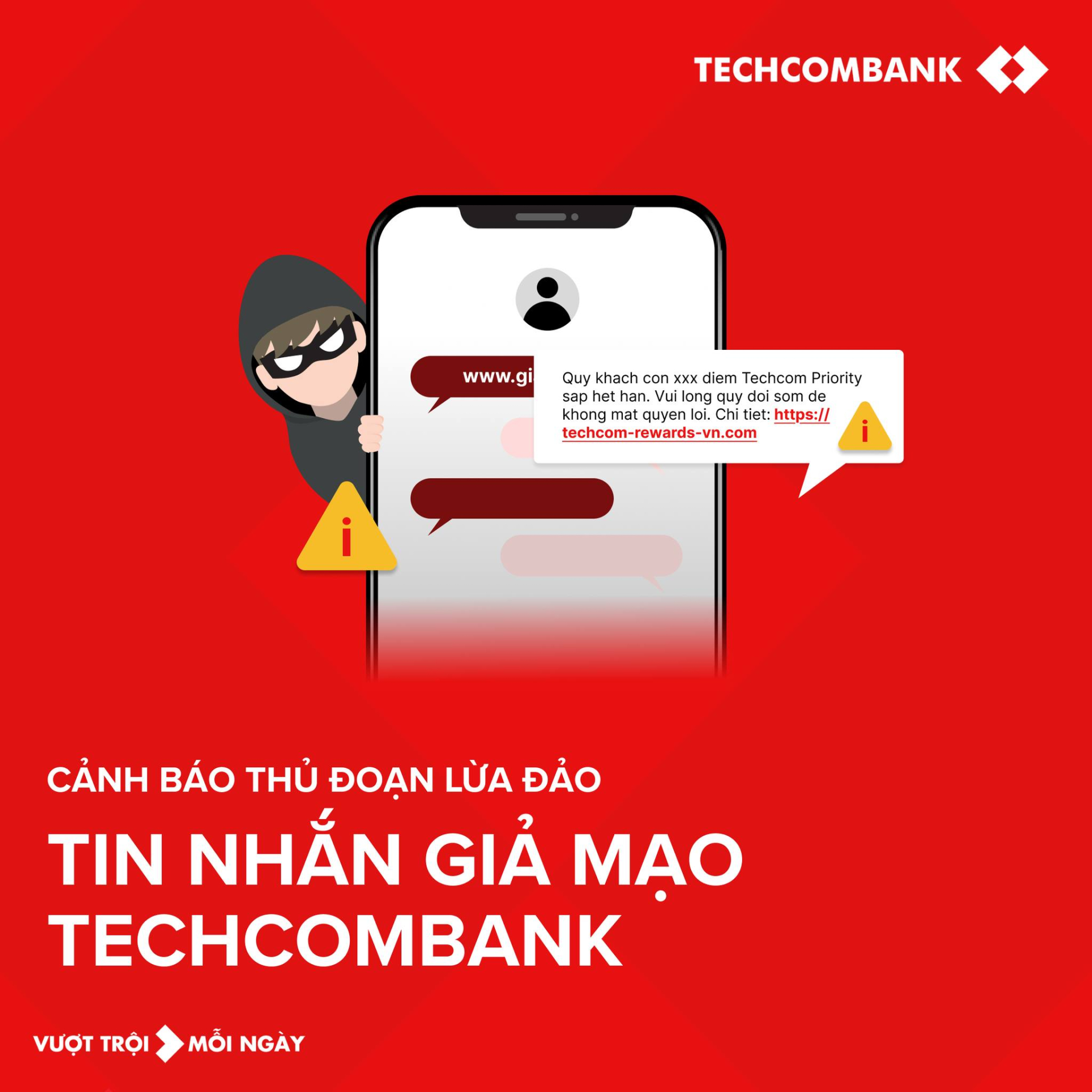 Techcombank canh bao den nguoi nhan duoc tin nhan nay