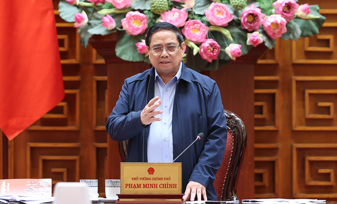 Thủ tướng Phạm Minh Chính phát biểu tại cuộc họp, ngày 3/4. Ảnh: VGP