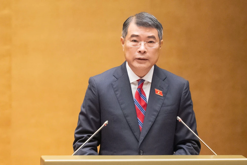 Thủ tướng Lê Minh Hưng trình bày báo cáo trước Quốc hội. Ảnh: QH le-minh-hung-1.jpg