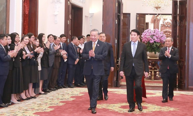 Tổng Bí thư, Chủ tịch nước Tô Lâm gặp mặt cán bộ Văn phòng Chủ tịch nước, chiều 7/4. Ảnh: Cổng thông tin Đảng Cộng sản