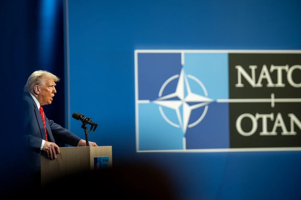 Tổng thống Mỹ Donald Trump. Ảnh: WHITE HOUSE Trump NATO Iran.jpg