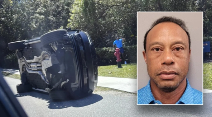 Hiện trường vụ tai nạn của Tiger Woods ngày 28/3. Ảnh: AP