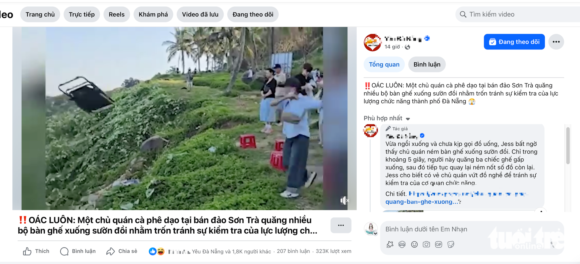 Xác minh clip người phụ nữ quăng ghế xuống vực ở bán đảo Sơn Trà 1 quăng ghế - Ảnh 1.