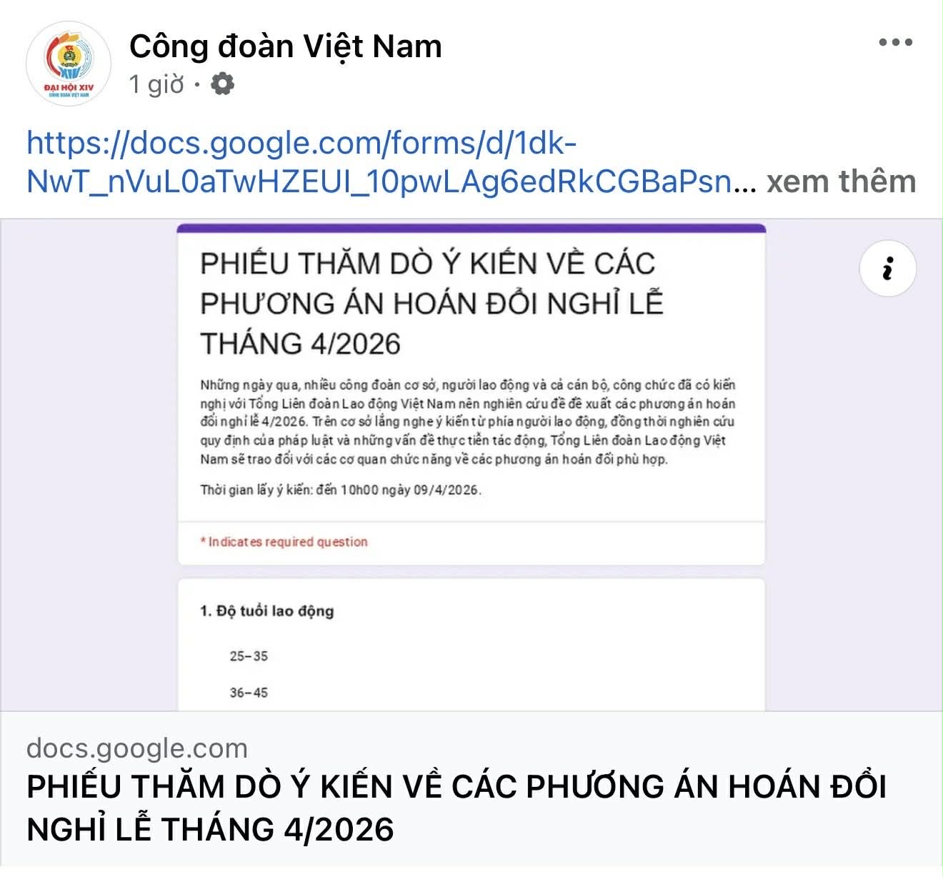Xin ý kiến về 3 phương án hoán đổi ngày nghỉ lễ Giỗ tổ và 30.4- Ảnh 1.