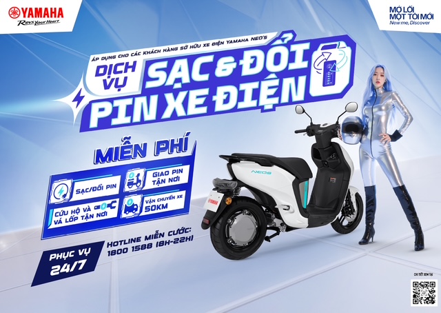 Yamaha ra mắt dịch vụ sạc pin cứu hộ 24/7 miễn phí cho xe điện Yamaha NEO’s 1 Yamaha ra mắt dịch vụ sạc pin cứu hộ 24/7 miễn phí cho xe điện Yamaha NEO’s - Ảnh 1.