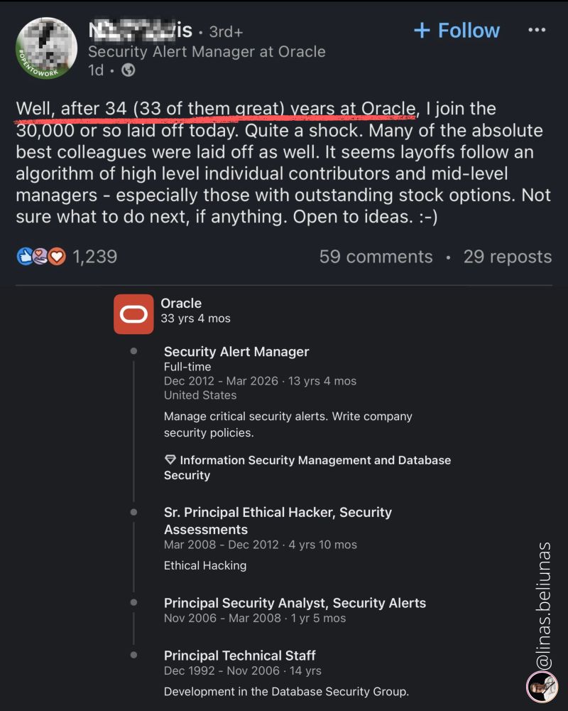 Nhân viên 34 năm cống hiến cho Oracle, vẫn bị sa thải chỉ 